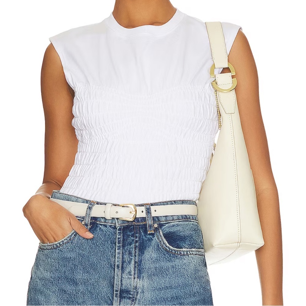 Frame Denim White Smocked Sleeveless Top